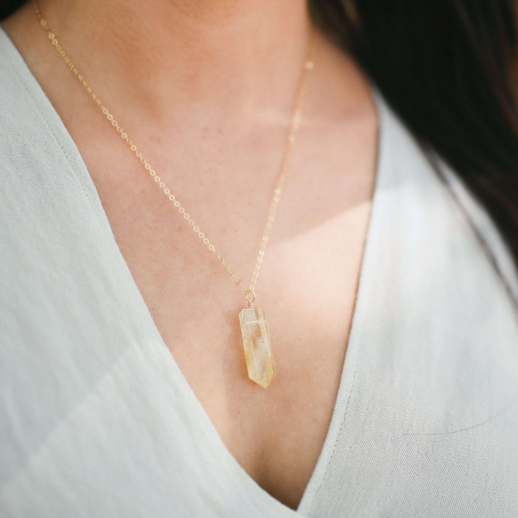 Golden Citrine Crystal Generator Point Pendant Necklace - Golden Citrine Crystal Generator Point Pendant Necklace - 14k Gold Fill / Cable - Luna Tide Handmade Crystal Jewellery