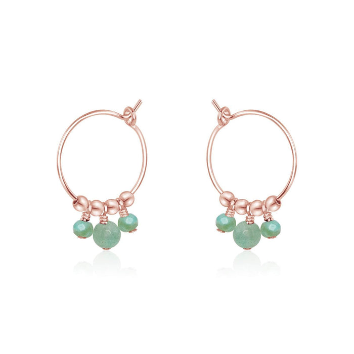 Green Amazonite Gemstone Bead Drop Hoop Earrings - Green Amazonite Gemstone Bead Drop Hoop Earrings - 14k Rose Gold Fill - Luna Tide Handmade Crystal Jewellery