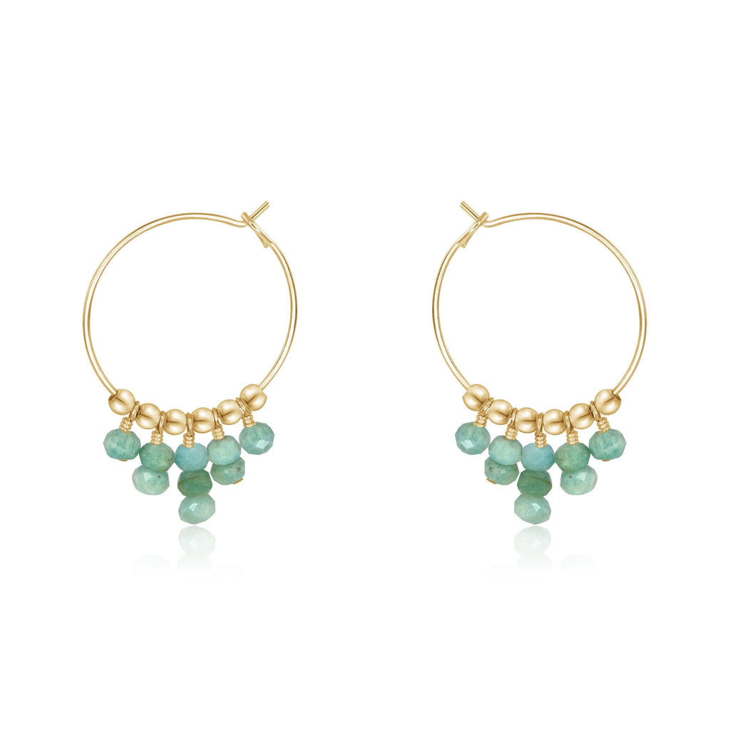 Green Amazonite Gemstone Statement Hoop Earrings - Green Amazonite Gemstone Statement Hoop Earrings - 14k Gold Fill - Luna Tide Handmade Crystal Jewellery