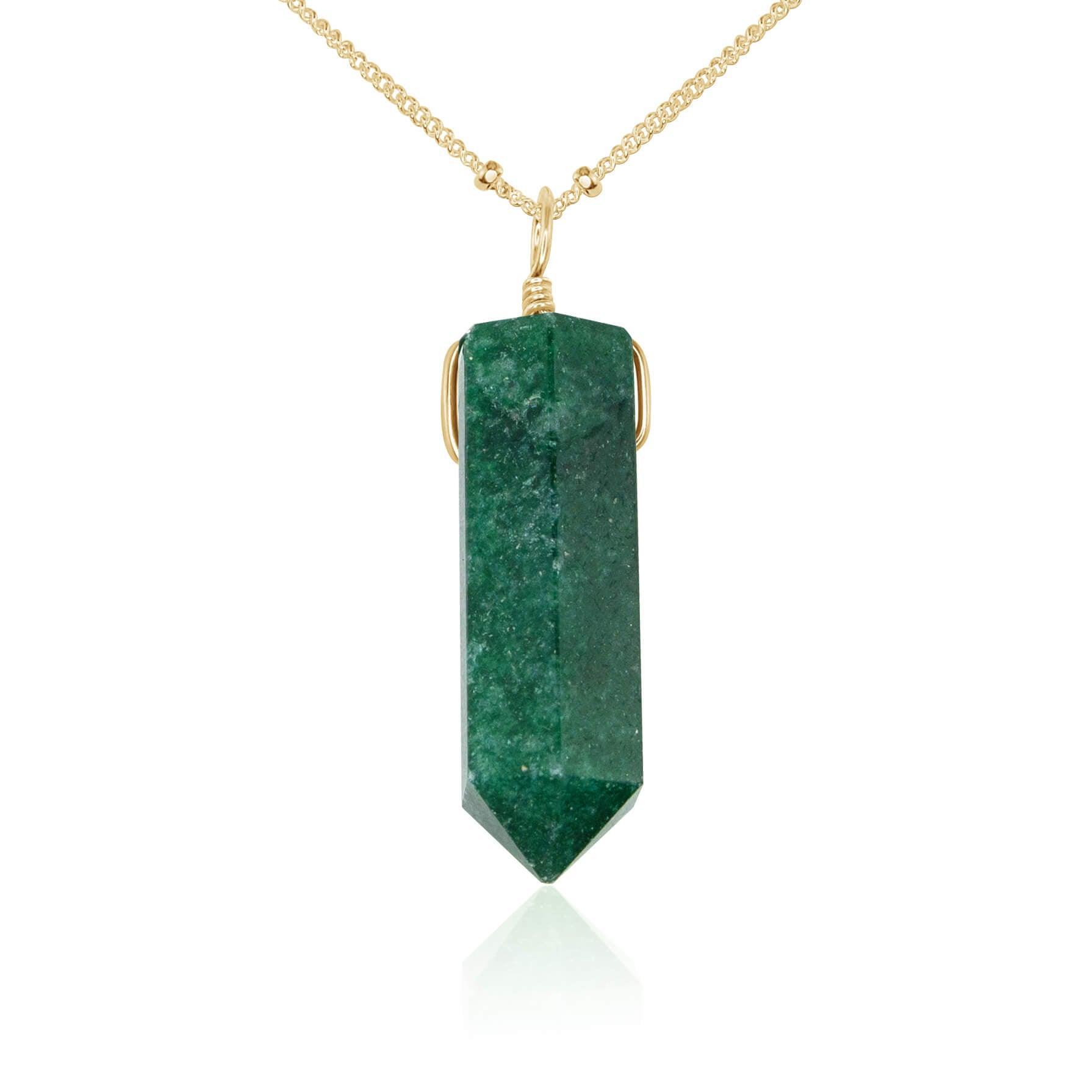 Green Aventurine Crystal Generator Point Pendant Necklace - Green Aventurine Crystal Generator Point Pendant Necklace - 14k Gold Fill / Satellite - Luna Tide Handmade Crystal Jewellery