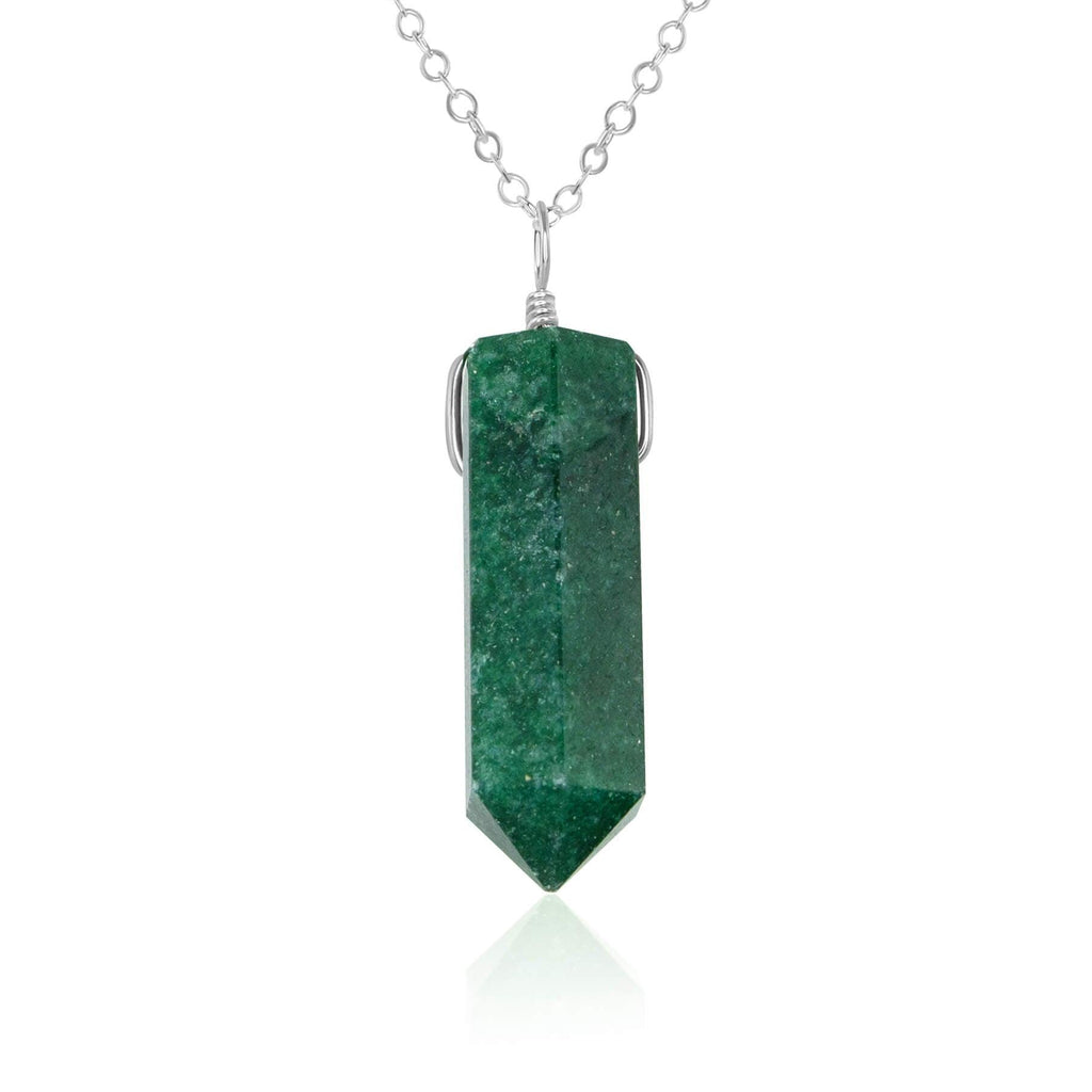 Green Aventurine Crystal Generator Point Pendant Necklace - Green Aventurine Crystal Generator Point Pendant Necklace - Sterling Silver / Cable - Luna Tide Handmade Crystal Jewellery