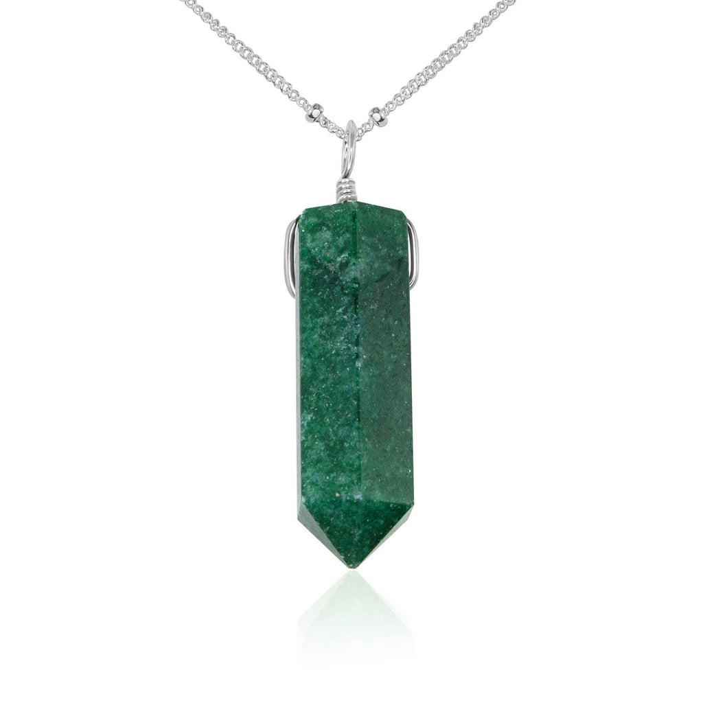 Green Aventurine Crystal Generator Point Pendant Necklace - Green Aventurine Crystal Generator Point Pendant Necklace - Sterling Silver / Satellite - Luna Tide Handmade Crystal Jewellery