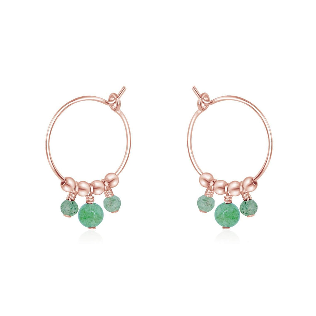 Green Aventurine Gemstone Bead Drop Hoop Earrings - Green Aventurine Gemstone Bead Drop Hoop Earrings - 14k Rose Gold Fill - Luna Tide Handmade Crystal Jewellery