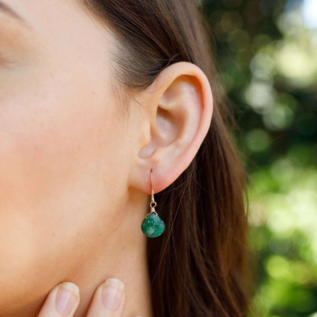 Green Aventurine Gemstone Teardrop Dangle Earrings - Green Aventurine Gemstone Teardrop Dangle Earrings - Sterling Silver - Luna Tide Handmade Crystal Jewellery