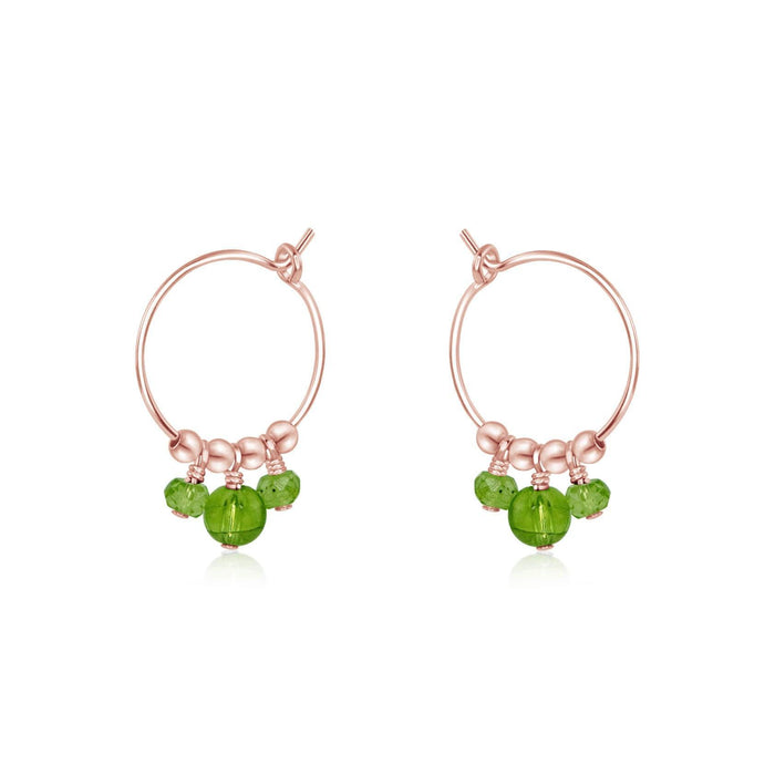 Green Peridot Gemstone Bead Drop Hoop Earrings - Green Peridot Gemstone Bead Drop Hoop Earrings - 14k Rose Gold Fill - Luna Tide Handmade Crystal Jewellery