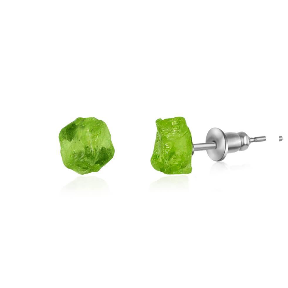 Custom Raw Crystal Gemstone Stud Earrings - Custom Raw Crystal Gemstone Stud Earrings - Sterling Silver / Peridot for August - Luna Tide Handmade Crystal Jewellery