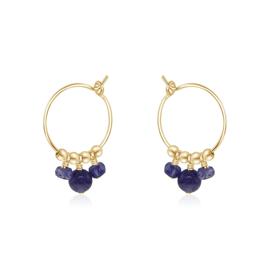 Grey Iolite Gemstone Bead Drop Hoop Earrings - Grey Iolite Gemstone Bead Drop Hoop Earrings - 14k Gold Fill - Luna Tide Handmade Crystal Jewellery