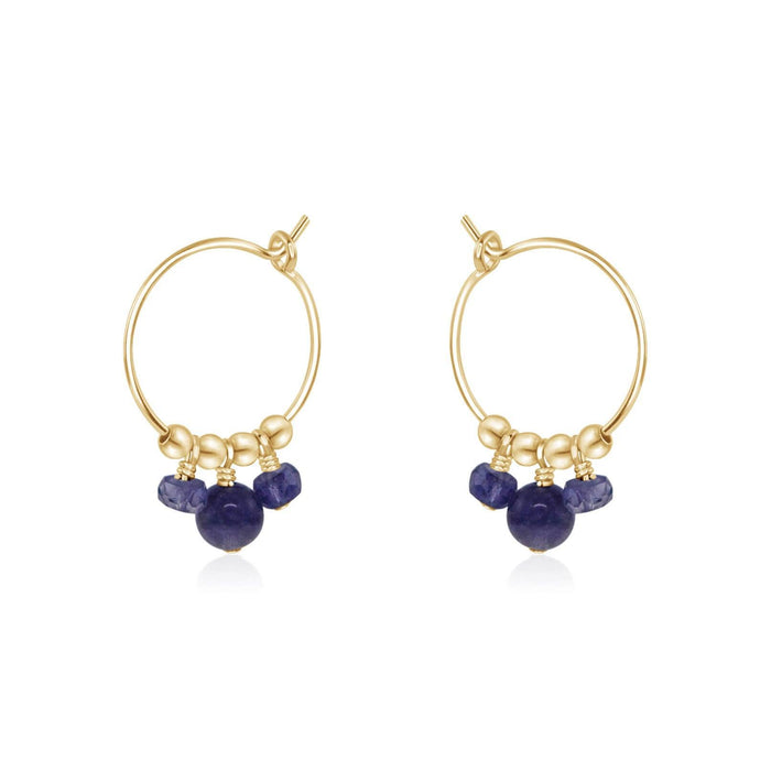Grey Iolite Gemstone Bead Drop Hoop Earrings - Grey Iolite Gemstone Bead Drop Hoop Earrings - 14k Gold Fill - Luna Tide Handmade Crystal Jewellery