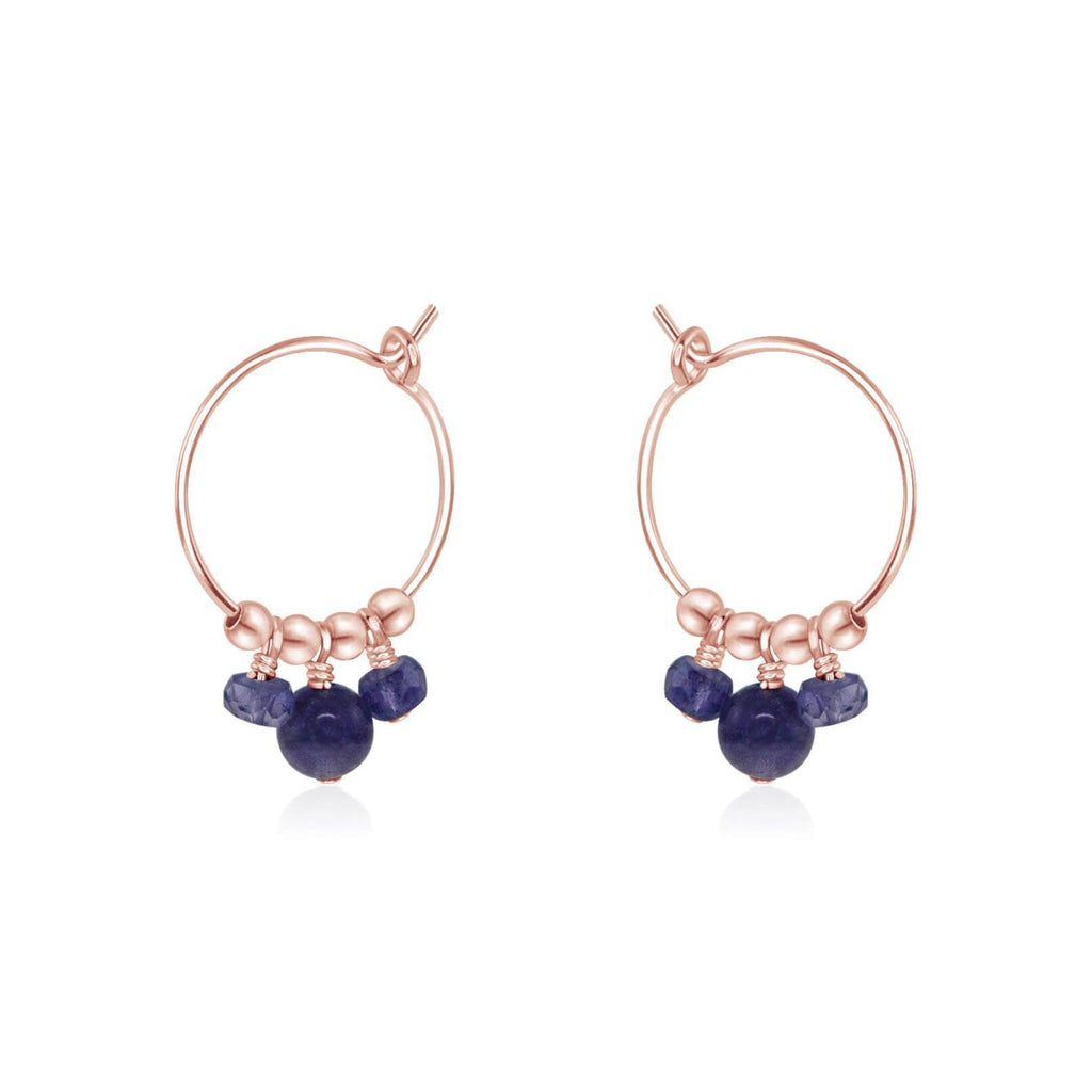 Grey Iolite Gemstone Bead Drop Hoop Earrings - Grey Iolite Gemstone Bead Drop Hoop Earrings - 14k Rose Gold Fill - Luna Tide Handmade Crystal Jewellery