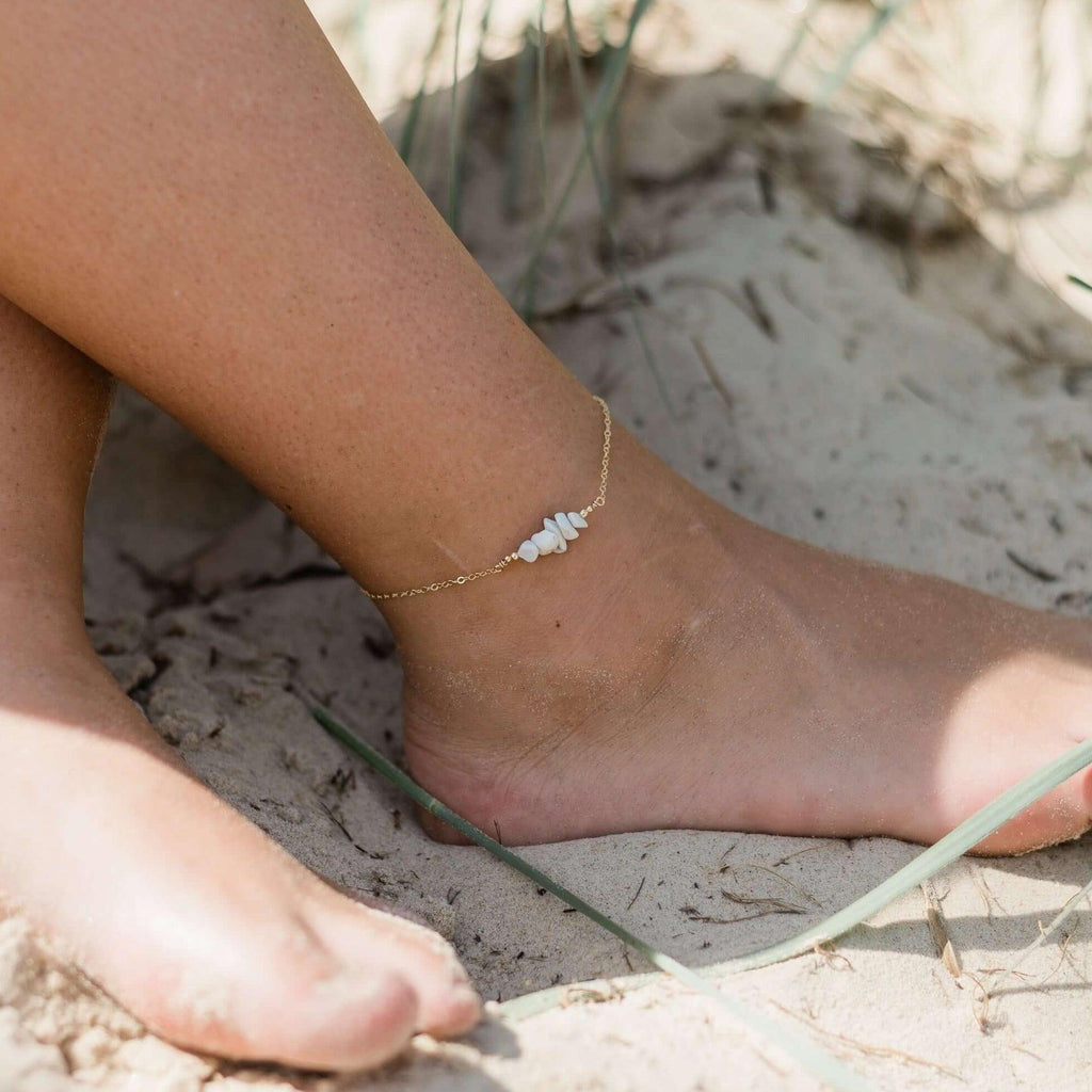 Howlite Chip Bead Bar Anklet - Howlite Chip Bead Bar Anklet - 14k Gold Fill - Luna Tide Handmade Crystal Jewellery