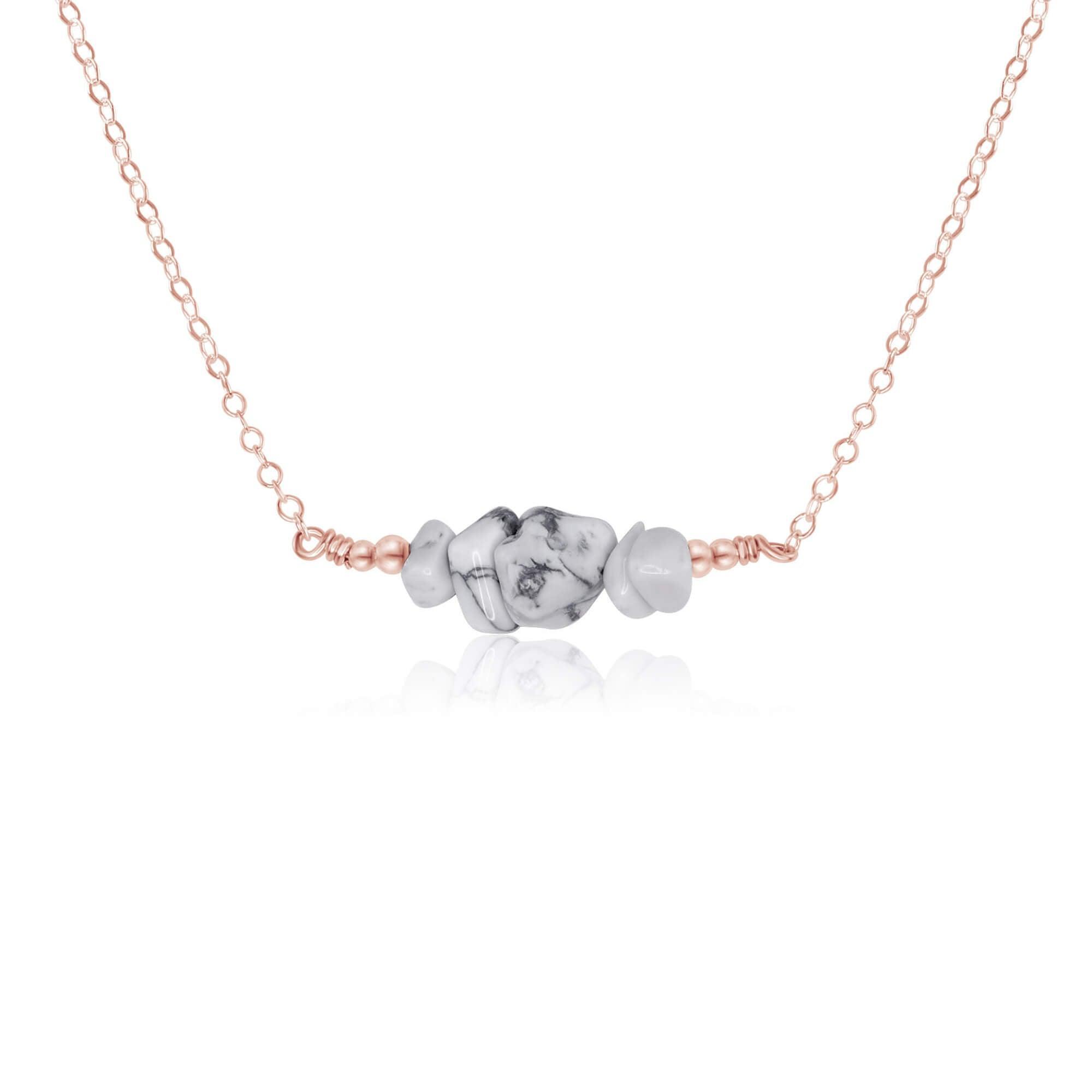 Howlite Chip Bead Bar Necklace - Howlite Chip Bead Bar Necklace - 14k Rose Gold Fill - Luna Tide Handmade Crystal Jewellery