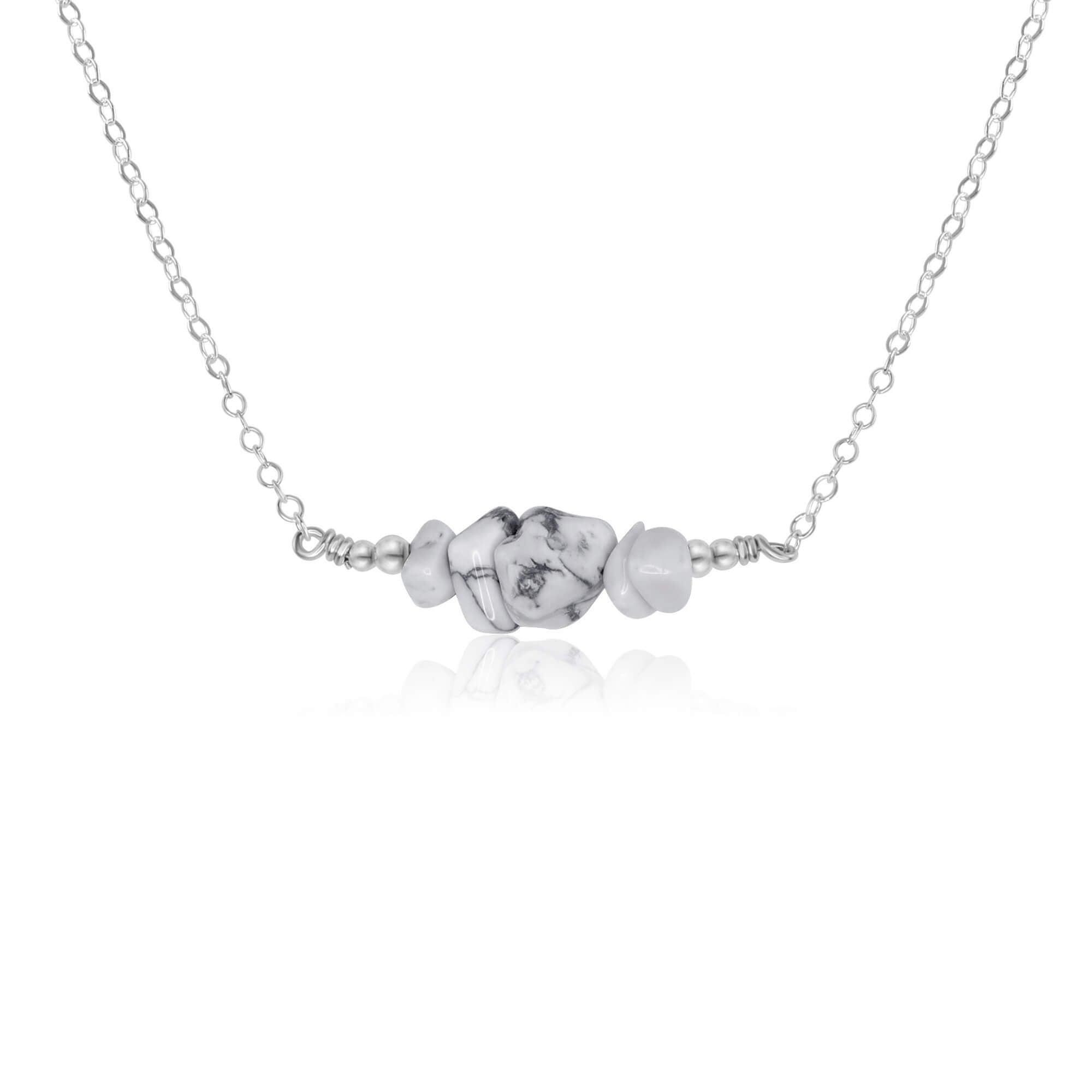 Howlite Chip Bead Bar Necklace - Howlite Chip Bead Bar Necklace - Sterling Silver - Luna Tide Handmade Crystal Jewellery