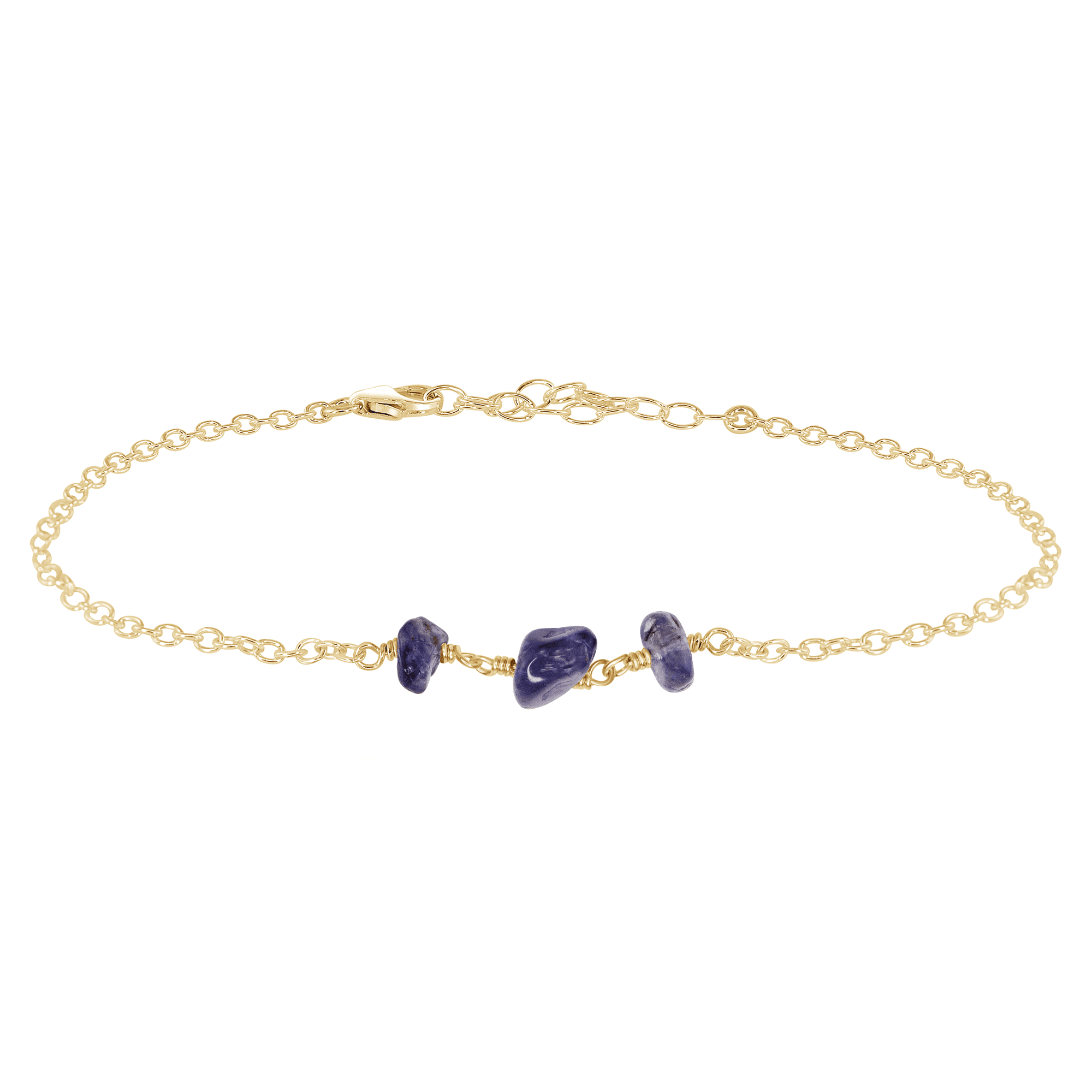 Iolite Beaded Chain Anklet - Iolite Beaded Chain Anklet - 14k Gold Fill - Luna Tide Handmade Crystal Jewellery