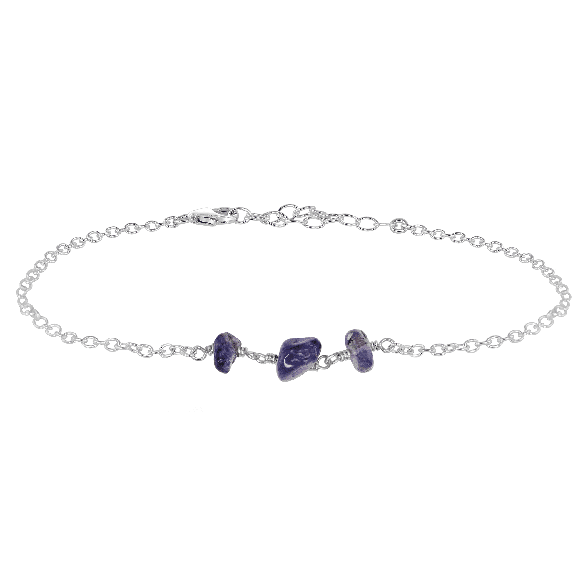 Iolite Beaded Chain Anklet - Iolite Beaded Chain Anklet - Sterling Silver - Luna Tide Handmade Crystal Jewellery