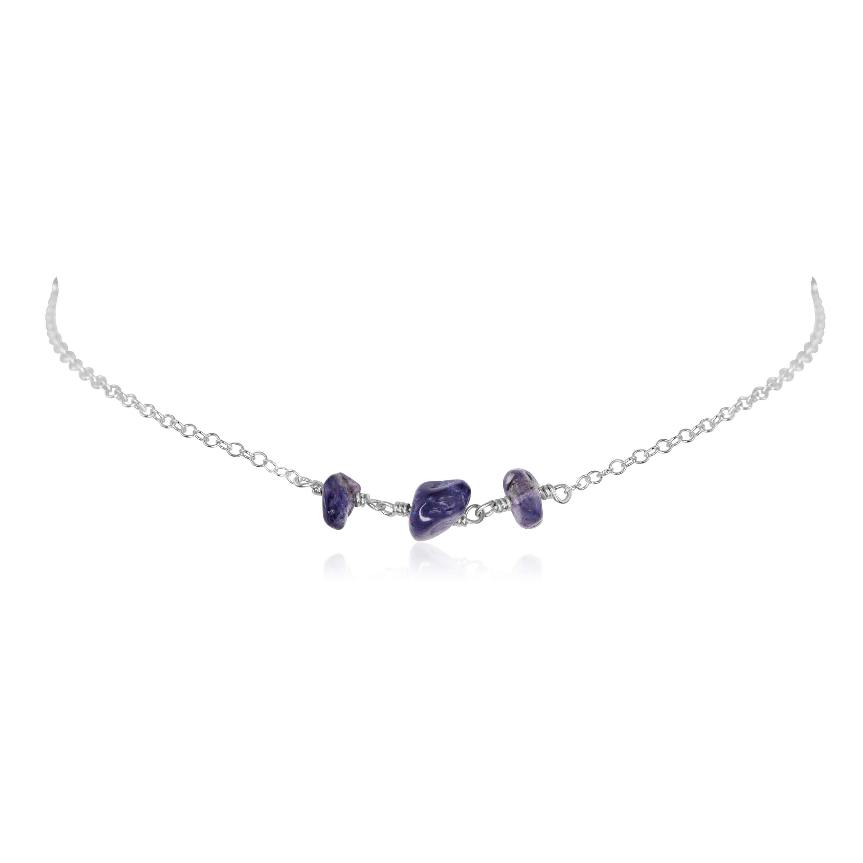 Iolite Beaded Chain Choker Necklace - Iolite Beaded Chain Choker Necklace - Sterling Silver - Luna Tide Handmade Crystal Jewellery