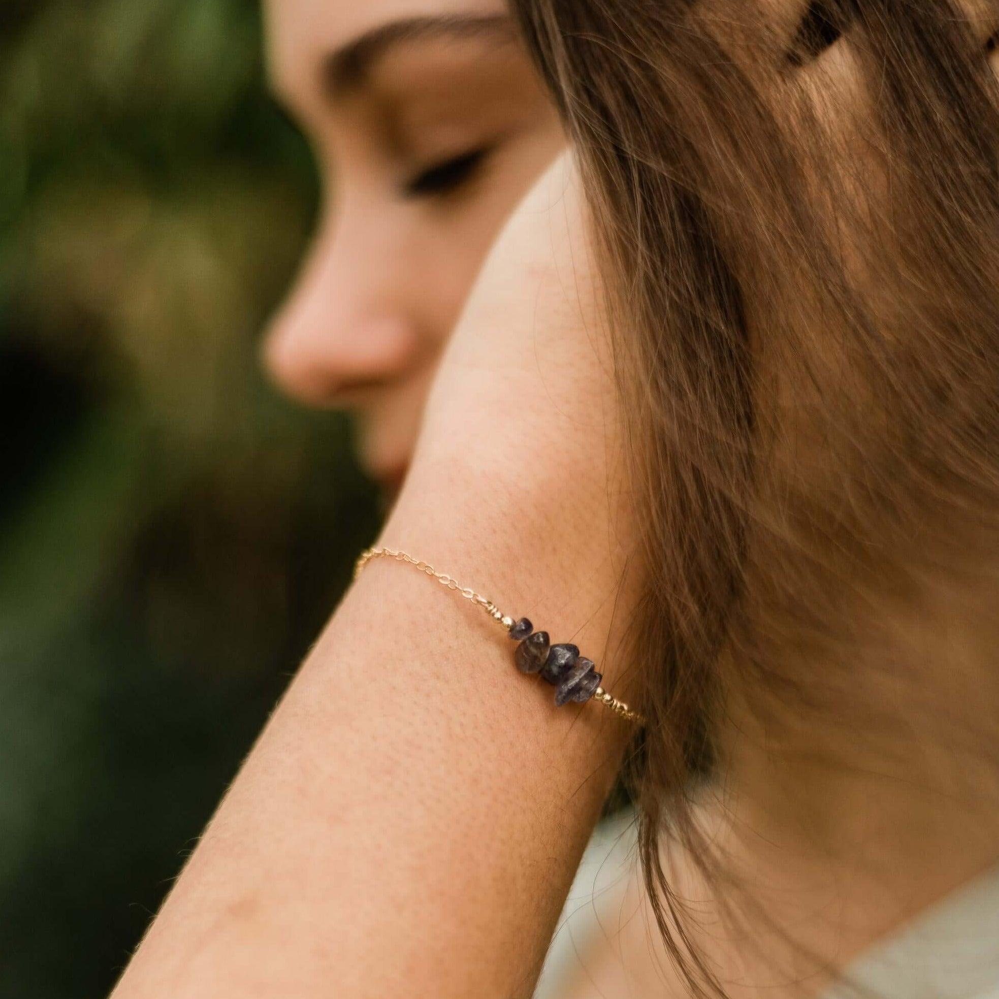Iolite Chip Bead Bar Bracelet - Iolite Chip Bead Bar Bracelet - Sterling Silver - Luna Tide Handmade Crystal Jewellery