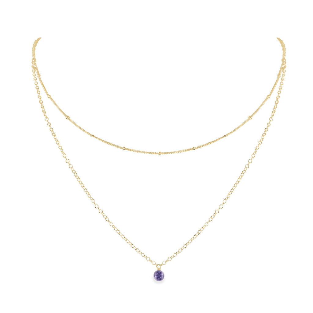 Iolite Gemstone Chain Layered Choker Necklace - Iolite Gemstone Chain Layered Choker Necklace - 14k Gold Fill - Luna Tide Handmade Crystal Jewellery