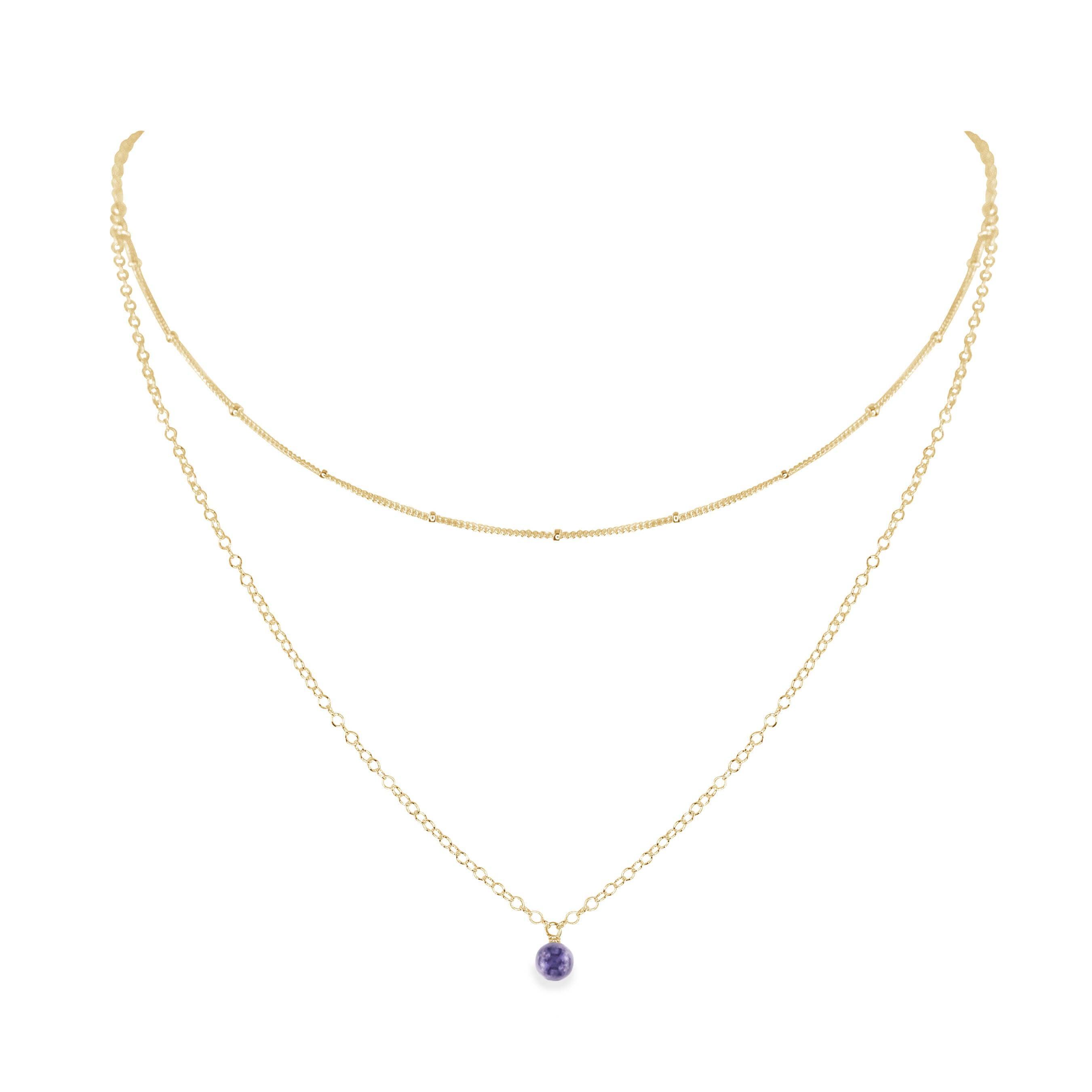Iolite Gemstone Chain Layered Choker Necklace - Iolite Gemstone Chain Layered Choker Necklace - 14k Gold Fill - Luna Tide Handmade Crystal Jewellery