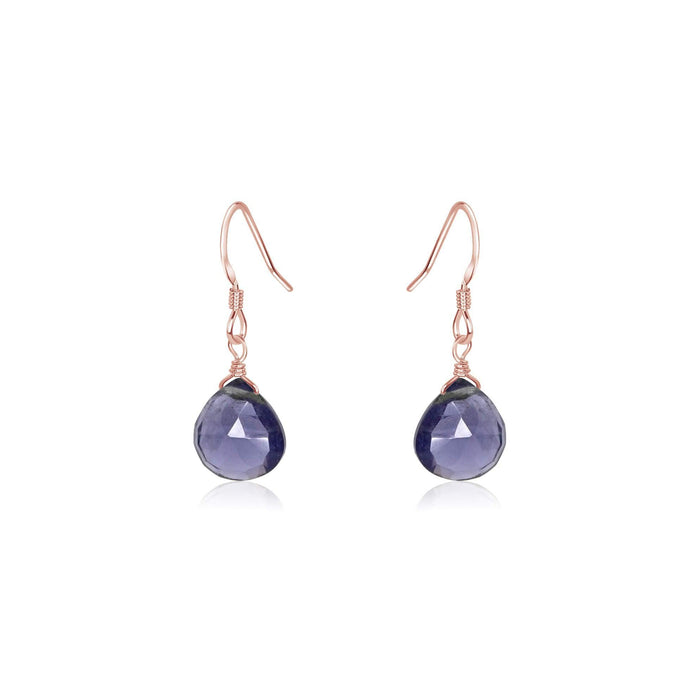 Iolite Gemstone Teardrop Dangle Earrings - Iolite Gemstone Teardrop Dangle Earrings - 14k Rose Gold Fill - Luna Tide Handmade Crystal Jewellery