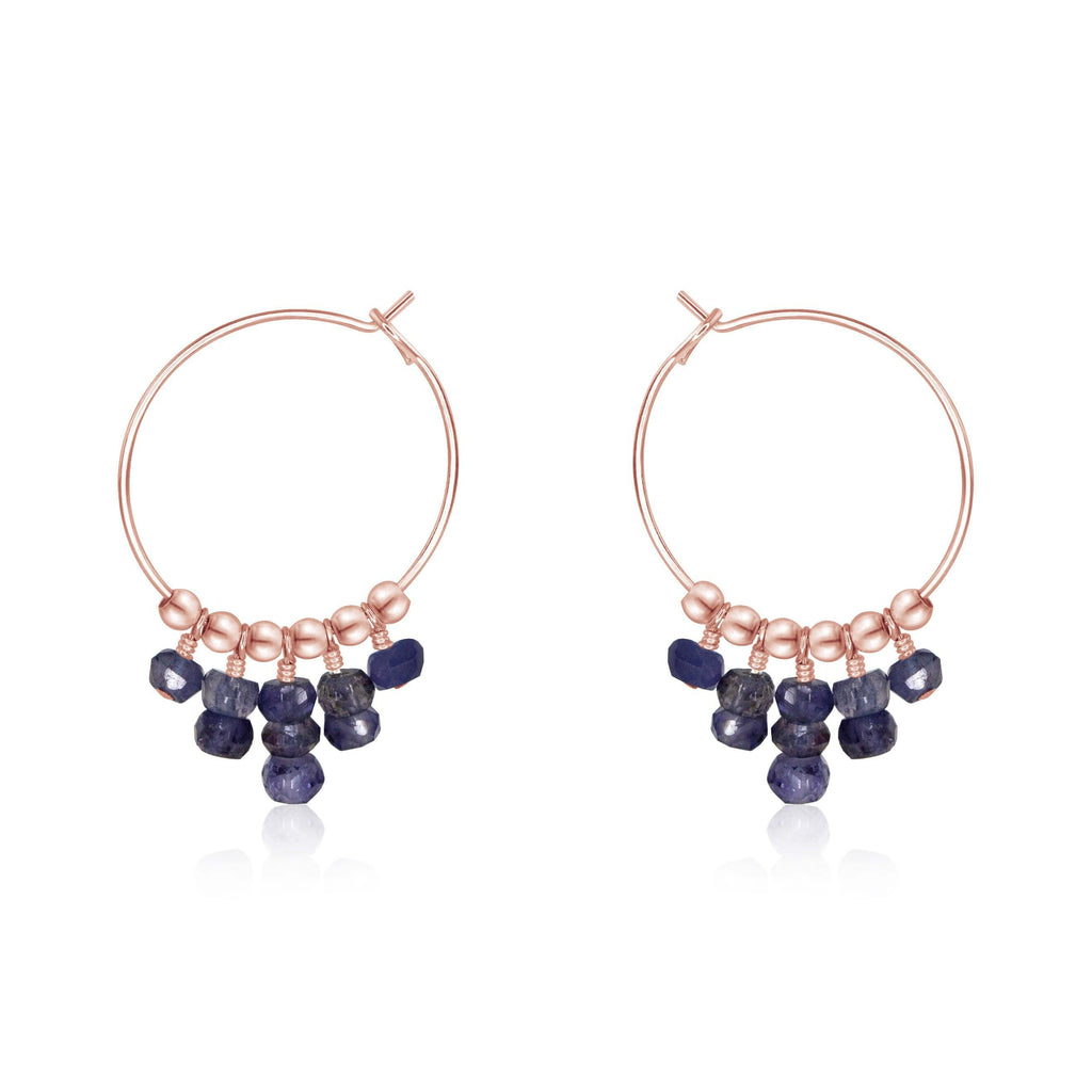 Iolite Statement Hoop Earrings - Iolite Statement Hoop Earrings - 14k Rose Gold Fill - Luna Tide Handmade Crystal Jewellery