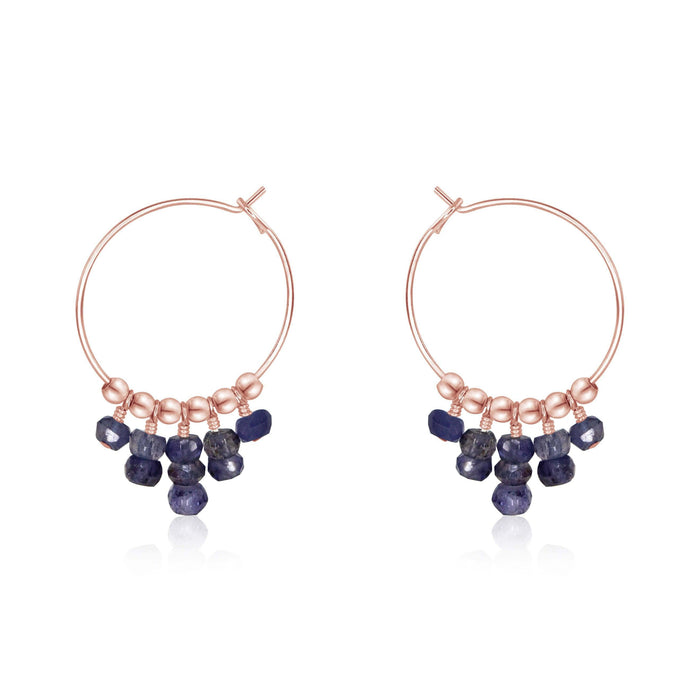 Iolite Statement Hoop Earrings - Iolite Statement Hoop Earrings - 14k Rose Gold Fill - Luna Tide Handmade Crystal Jewellery