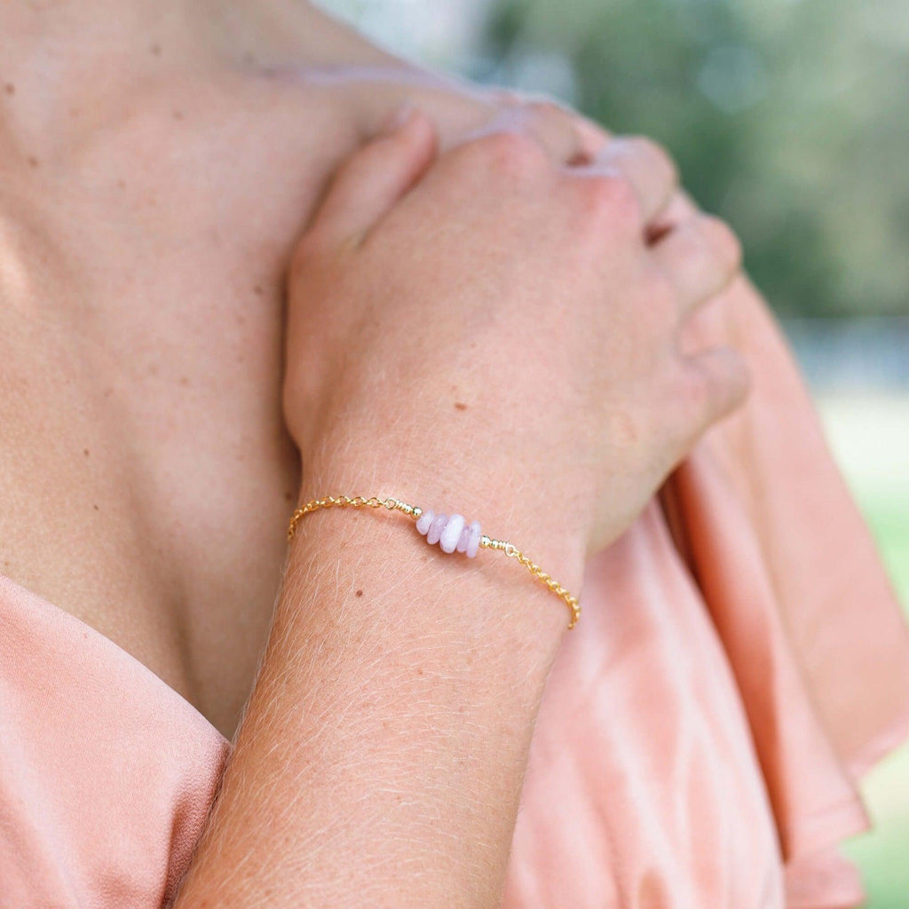 Kunzite Chip Bead Bar Bracelet - Kunzite Chip Bead Bar Bracelet - Sterling Silver - Luna Tide Handmade Crystal Jewellery