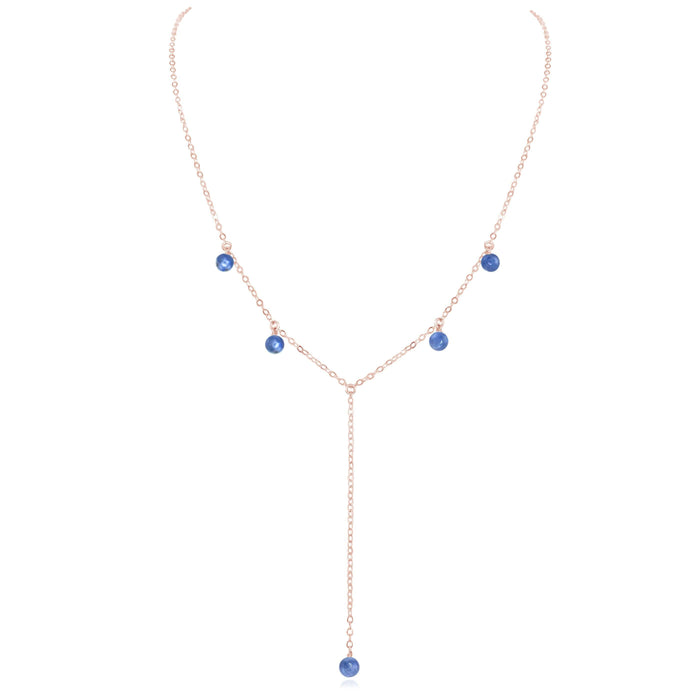 Kyanite Boho Lariat Necklace - Kyanite Boho Lariat Necklace - 14k Rose Gold Fill - Luna Tide Handmade Crystal Jewellery