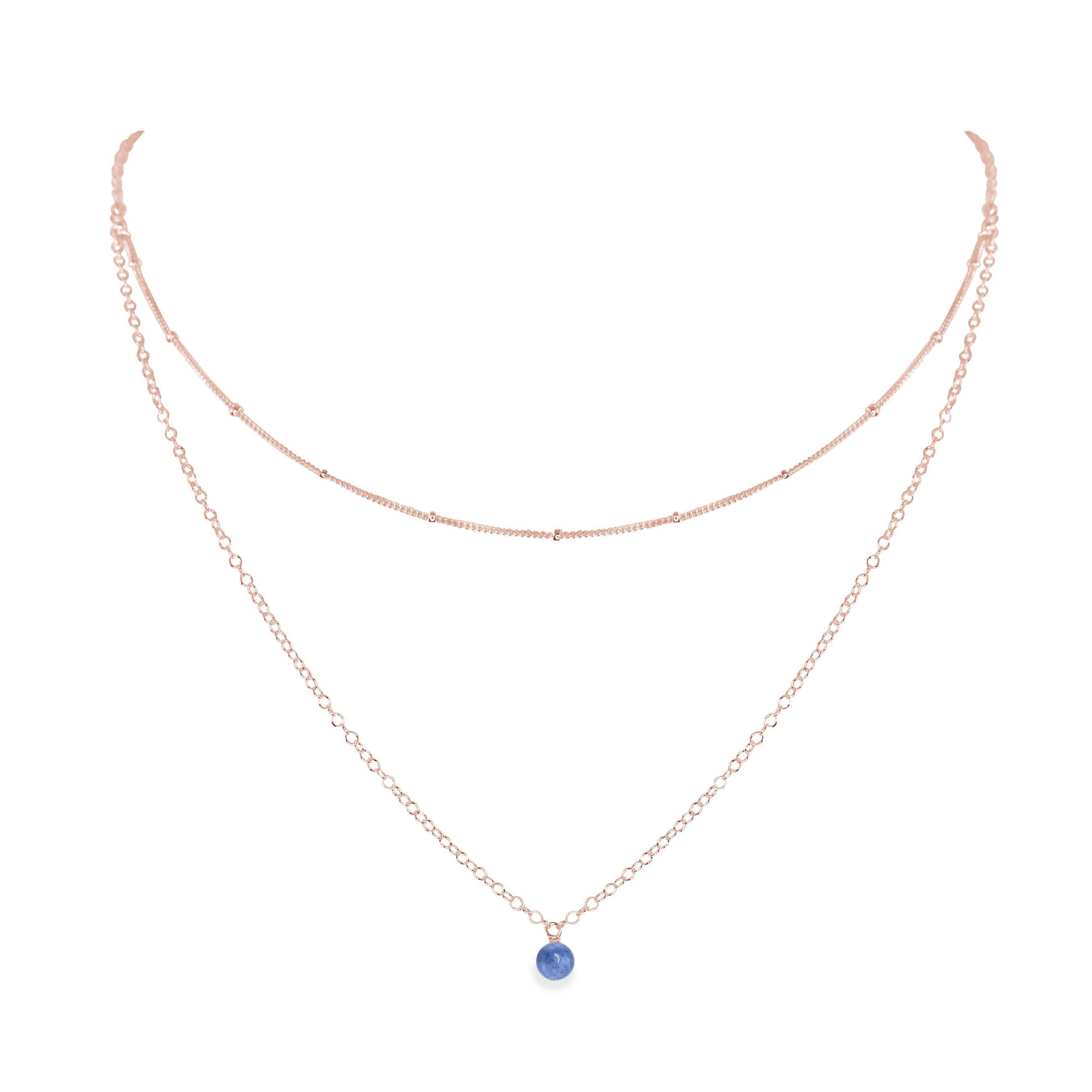 Kyanite Gemstone Chain Layered Choker Necklace - Kyanite Gemstone Chain Layered Choker Necklace - 14k Rose Gold Fill - Luna Tide Handmade Crystal Jewellery