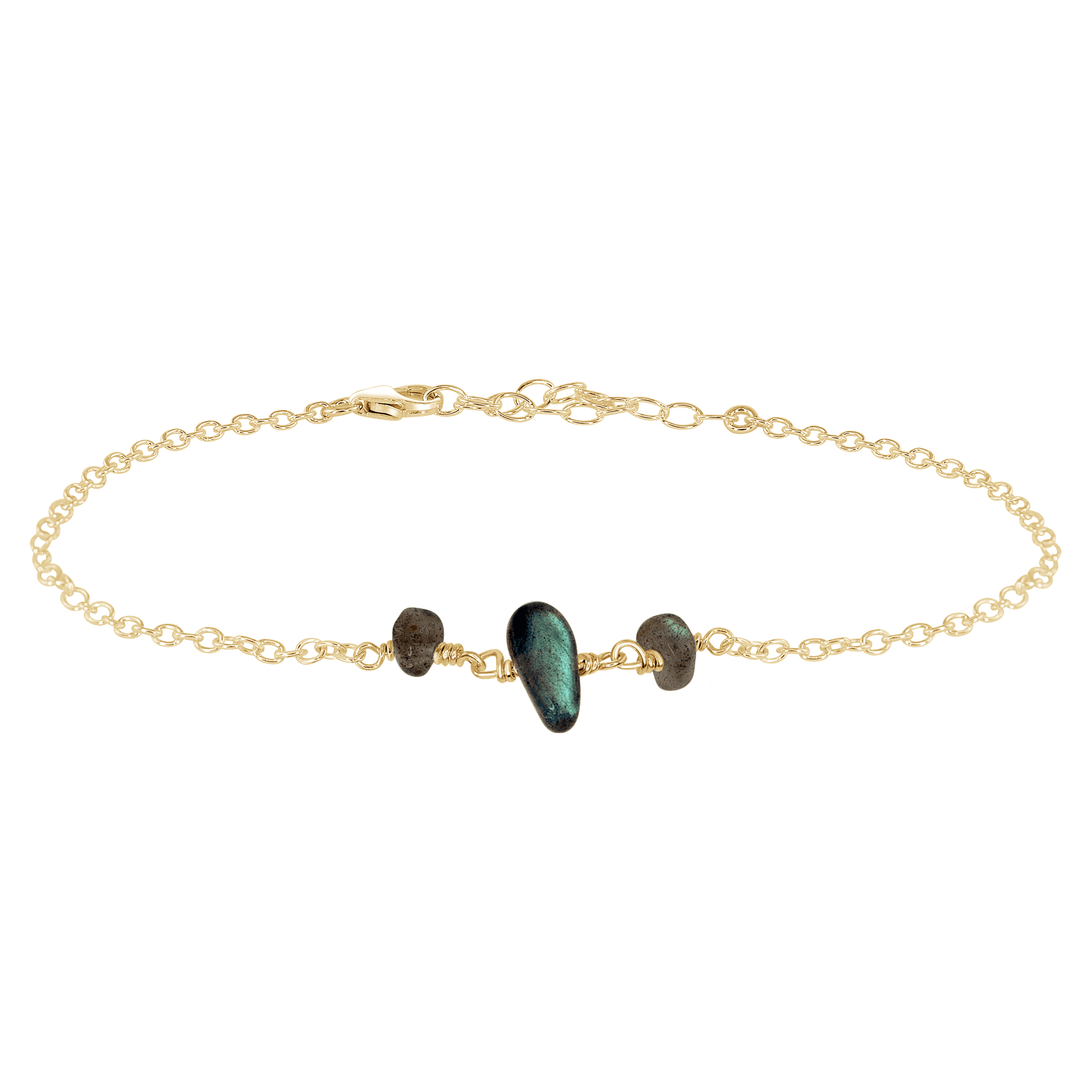 Labradorite Beaded Chain Anklet - Labradorite Beaded Chain Anklet - 14k Gold Fill - Luna Tide Handmade Crystal Jewellery