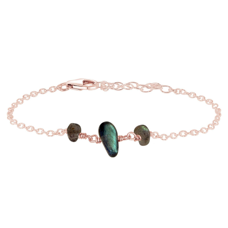 Beaded Chain Bracelet - Labradorite - 14K Rose Gold Fill - Luna Tide Handmade Jewellery