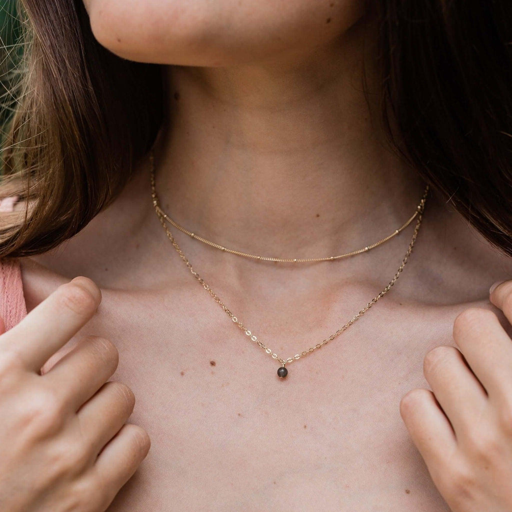 Labradorite Gemstone Chain Layered Choker Necklace - Labradorite Gemstone Chain Layered Choker Necklace - Sterling Silver - Luna Tide Handmade Crystal Jewellery