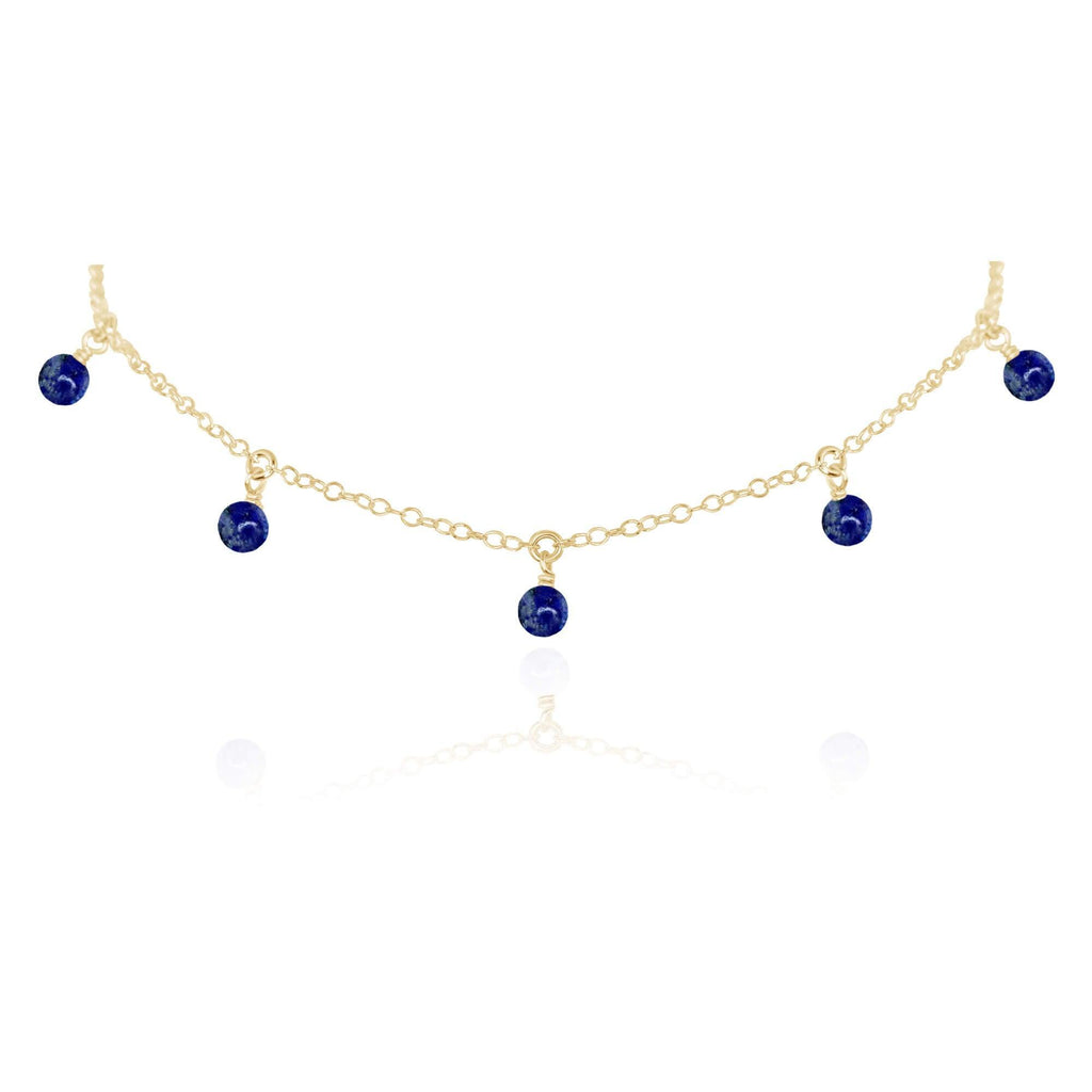 Lapis Lazuli Bead Drop Choker - Lapis Lazuli Bead Drop Choker - 14k Gold Fill - Luna Tide Handmade Crystal Jewellery