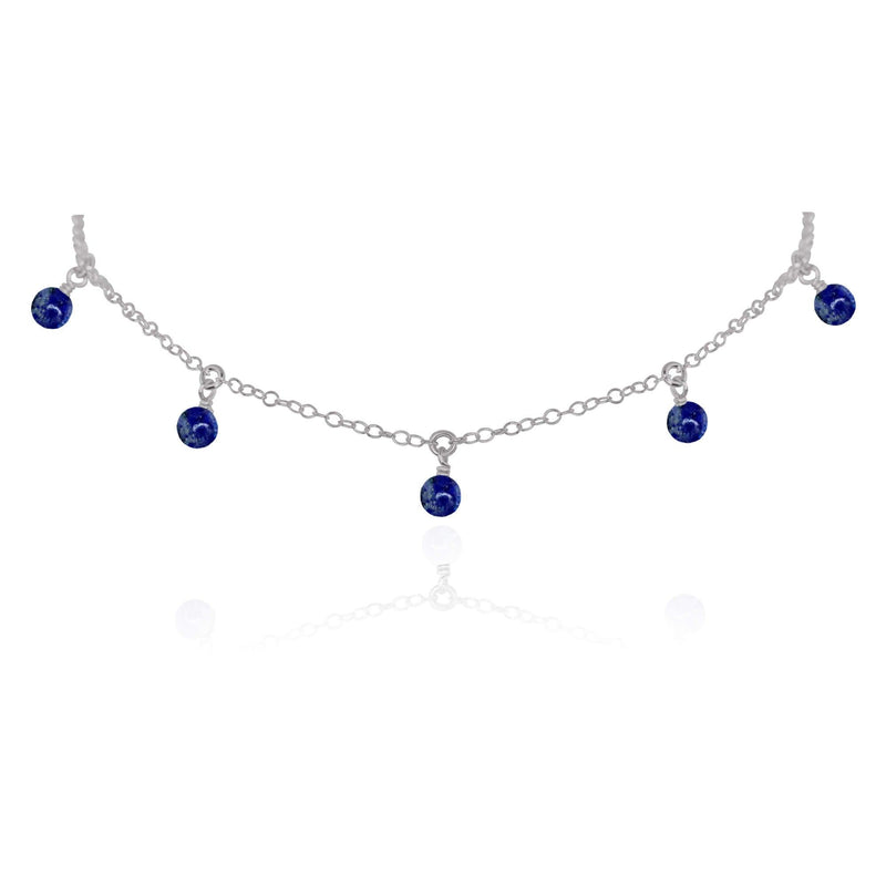 Bead Drop Choker - Lapis Lazuli - Stainless Steel - Luna Tide Handmade Jewellery