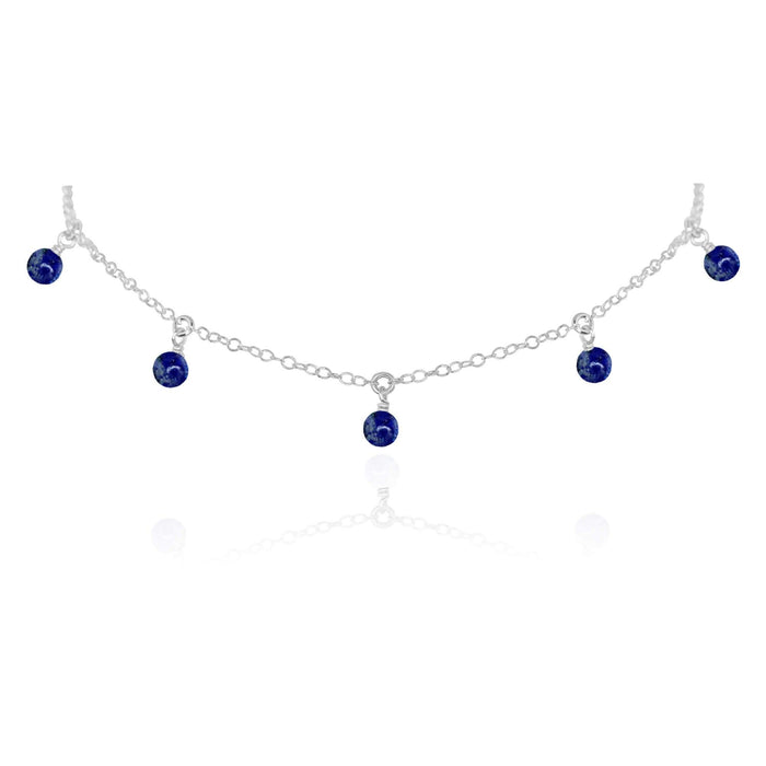 Bead Drop Choker - Lapis Lazuli - Sterling Silver - Luna Tide Handmade Jewellery