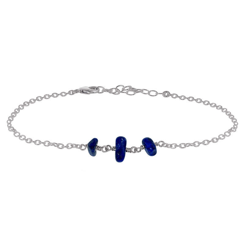 Beaded Chain Anklet - Lapis Lazuli - Stainless Steel - Luna Tide Handmade Jewellery