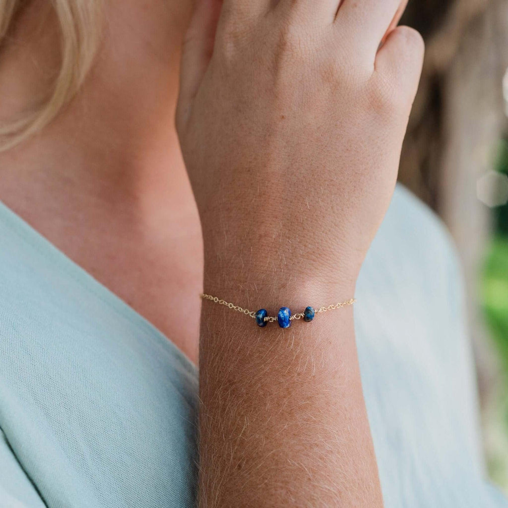 Lapis Lazuli Beaded Chain Bracelet - Lapis Lazuli Beaded Chain Bracelet - Sterling Silver - Luna Tide Handmade Crystal Jewellery