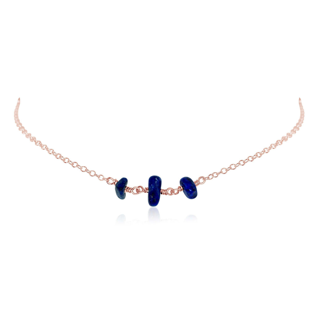 Lapis Lazuli Beaded Chain Choker Necklace - Lapis Lazuli Beaded Chain Choker Necklace - 14k Rose Gold Fill - Luna Tide Handmade Crystal Jewellery