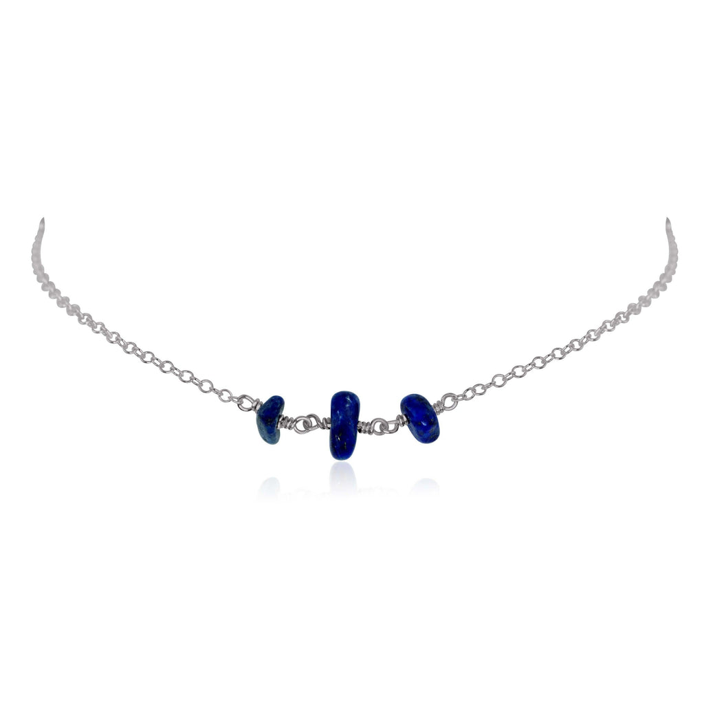 Lapis Lazuli Beaded Chain Choker Necklace - Lapis Lazuli Beaded Chain Choker Necklace - Stainless Steel - Luna Tide Handmade Crystal Jewellery