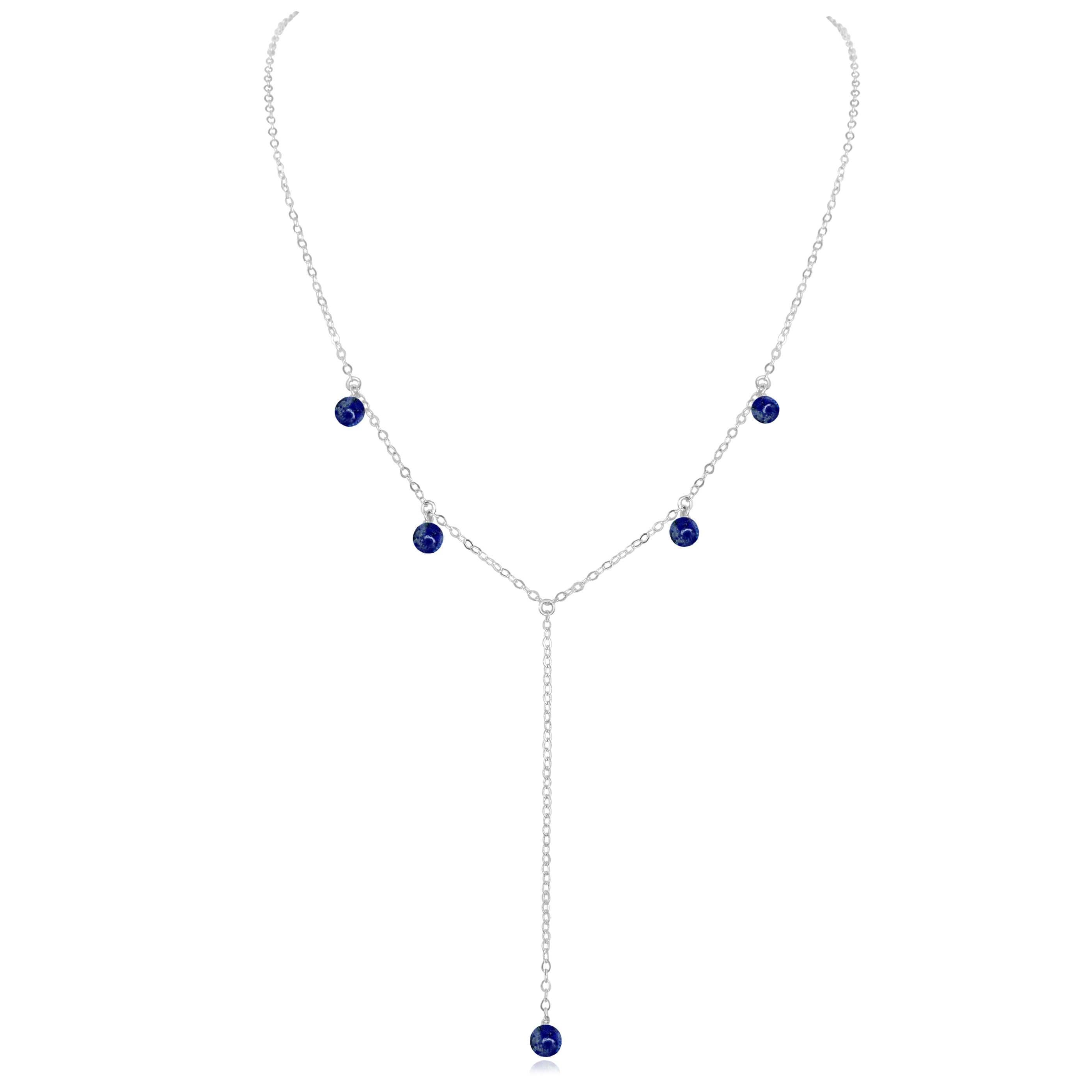 Lapis Lazuli Boho Lariat Necklace - Lapis Lazuli Boho Lariat Necklace - Sterling Silver - Luna Tide Handmade Crystal Jewellery