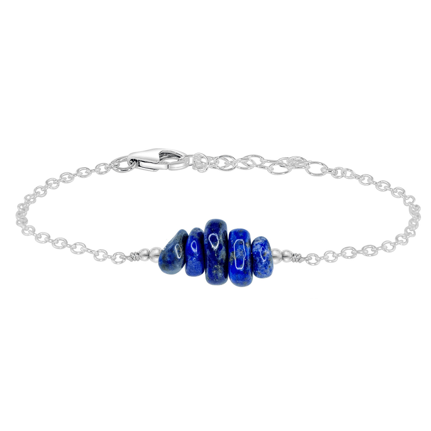 Lapis Lazuli Chip Bead Bar Bracelet - Lapis Lazuli Chip Bead Bar Bracelet - Sterling Silver - Luna Tide Handmade Crystal Jewellery