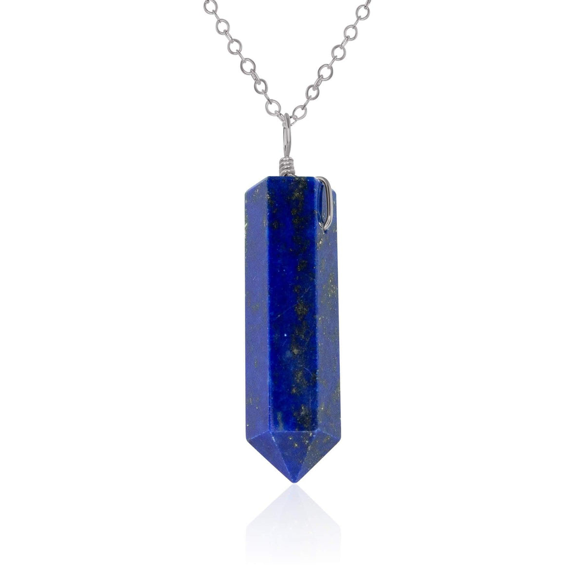 Large Crystal Point Necklace - Lapis Lazuli - Stainless Steel - Luna Tide Handmade Jewellery