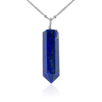 Large Crystal Point Necklace - Lapis Lazuli - Stainless Steel Satellite - Luna Tide Handmade Jewellery