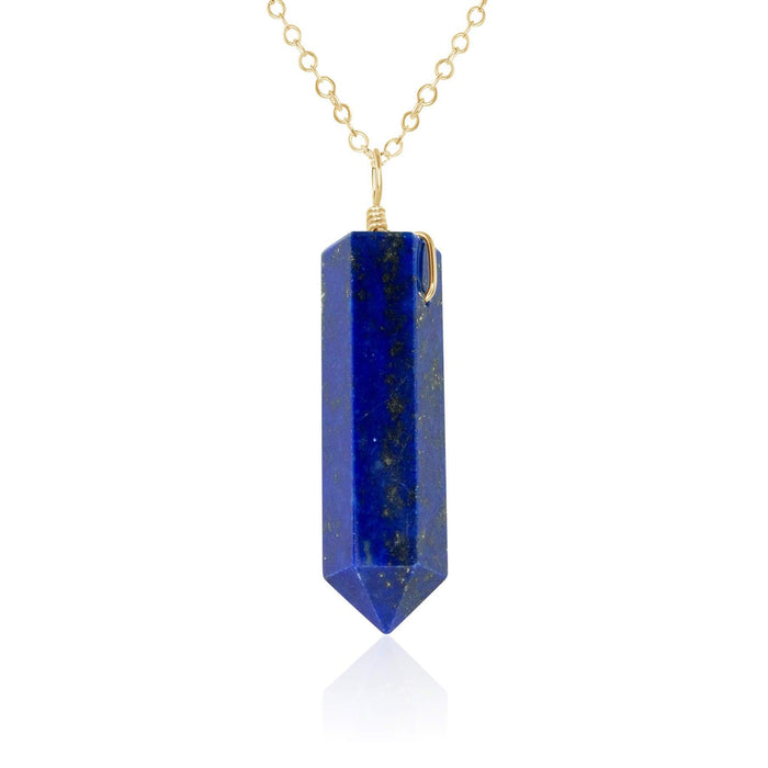 Lapis Lazuli Gemstone Generator Tower Point Pendant Necklace - Lapis Lazuli Gemstone Generator Tower Point Pendant Necklace - 14k Gold Fill / Cable - Luna Tide Handmade Crystal Jewellery