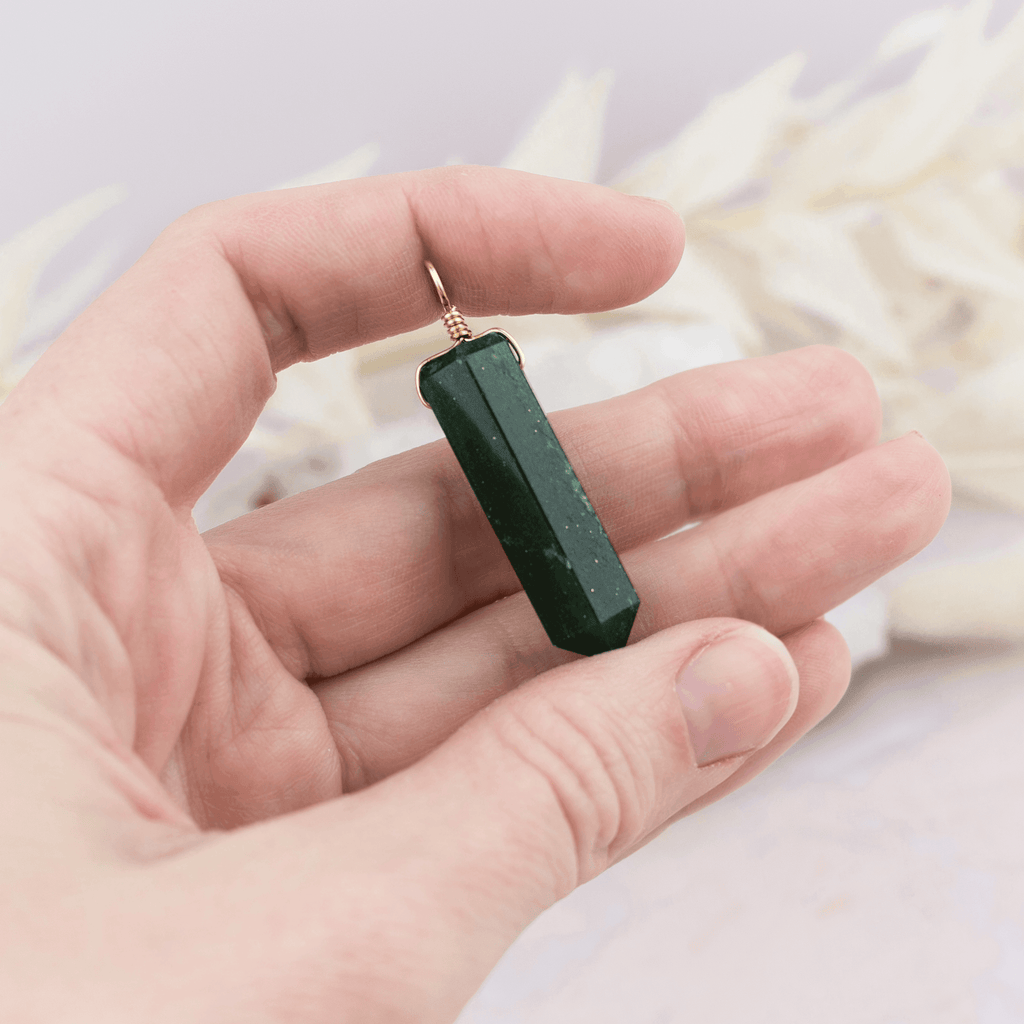 Large Aventurine Crystal Tower Point Generator Pendant - Large Aventurine Crystal Tower Point Generator Pendant - 14k Gold Fill - Luna Tide Handmade Crystal Jewellery