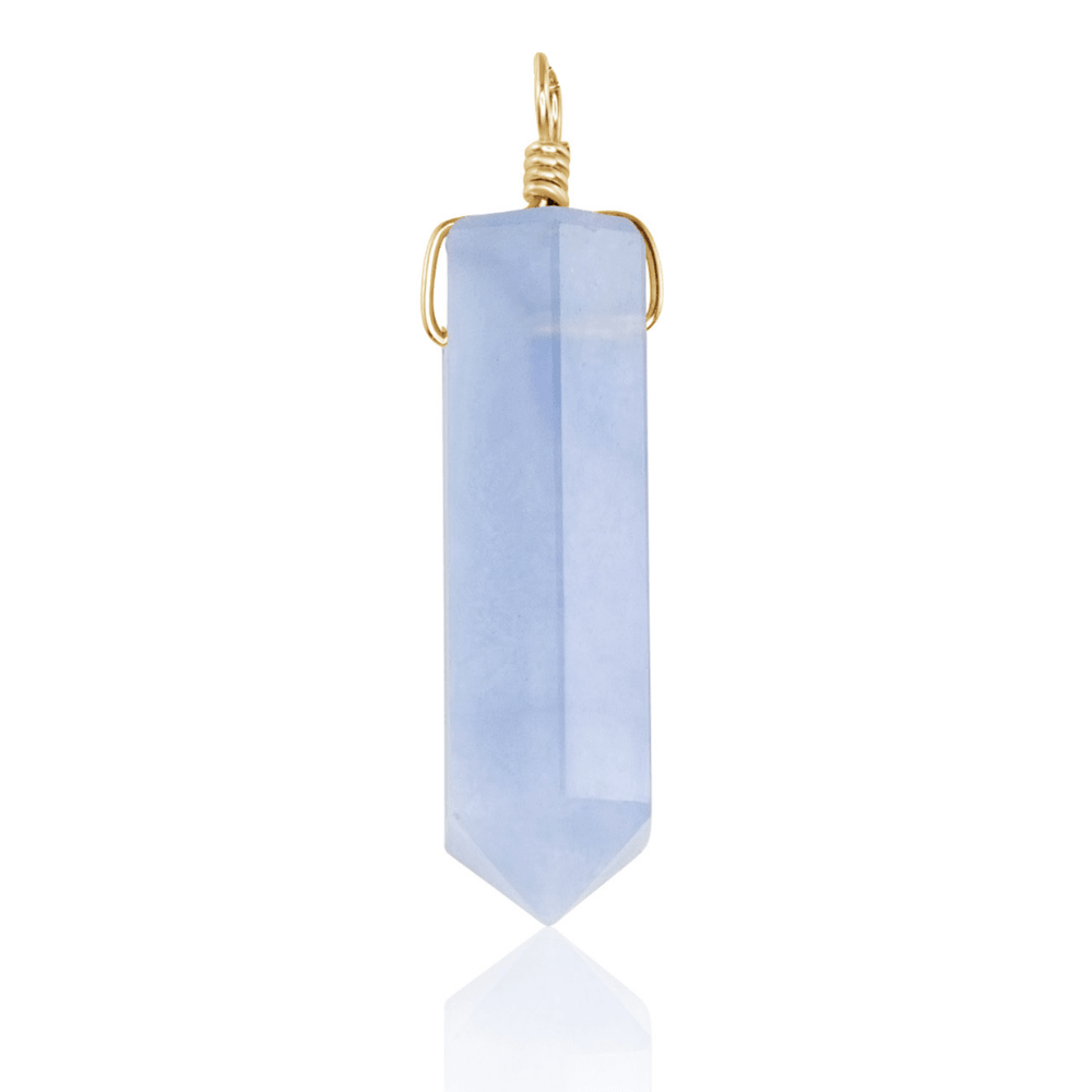 Large Blue Lace Agate Crystal Tower Point Generator Pendant - Large Blue Lace Agate Crystal Tower Point Generator Pendant - 14k Gold Fill - Luna Tide Handmade Crystal Jewellery