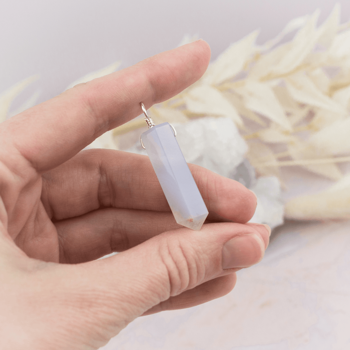 Large Blue Lace Agate Crystal Tower Point Generator Pendant - Large Blue Lace Agate Crystal Tower Point Generator Pendant - Sterling Silver - Luna Tide Handmade Crystal Jewellery