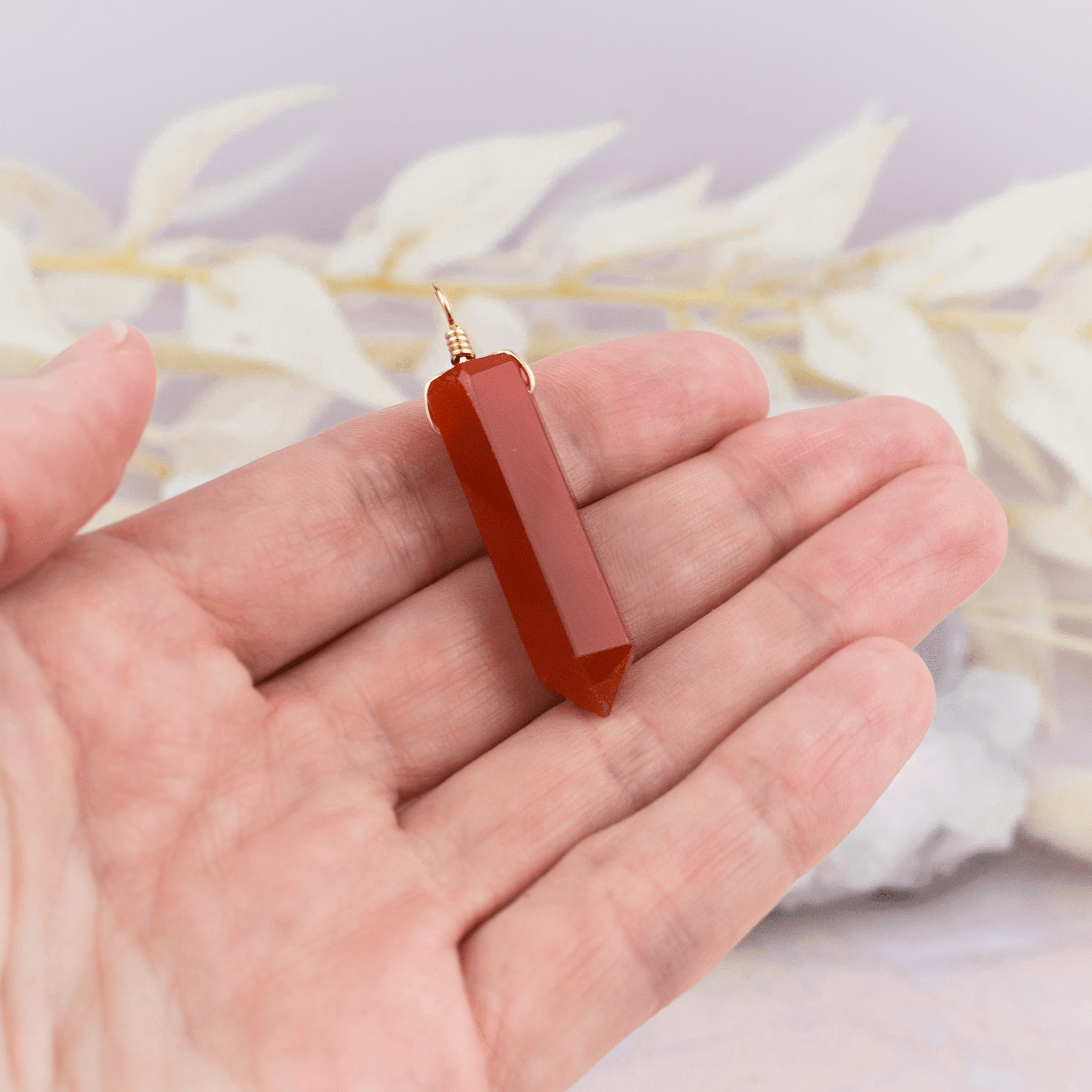 Large Carnelian Crystal Tower Point Generator Pendant - Large Carnelian Crystal Tower Point Generator Pendant - 14k Gold Fill - Luna Tide Handmade Crystal Jewellery