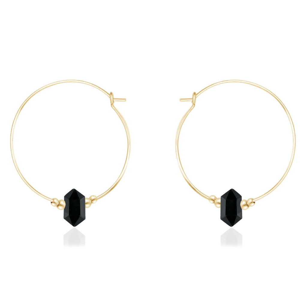 Large Hoop Black Tourmaline Double Terminated Crystal Point Earrings - Large Hoop Black Tourmaline Double Terminated Crystal Point Earrings - 14k Gold Fill - Luna Tide Handmade Crystal Jewellery
