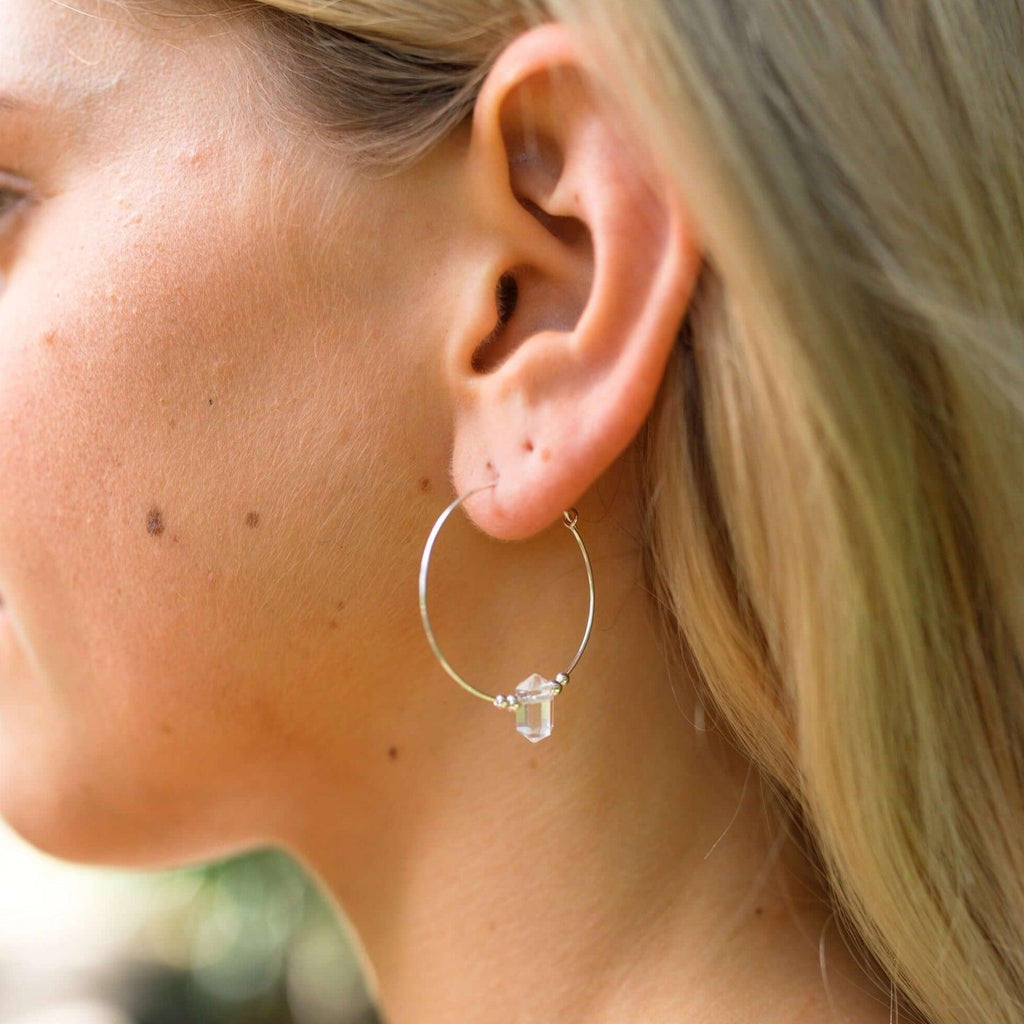 Large Hoop Crystal Quartz Double Terminated Crystal Point Earrings - Large Hoop Crystal Quartz Double Terminated Crystal Point Earrings - 14k Gold Fill - Luna Tide Handmade Crystal Jewellery