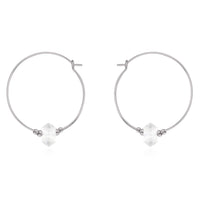 Large Double Terminated Crystal Hoop Earrings - Crystal Quartz - Stainless Steel - Luna Tide Handmade Jewellery